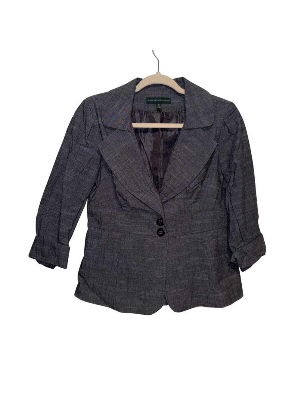 Harve Benard Womens Gray 3/4 Sleeve Blazer Button Front Lined Size M